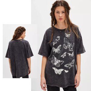 Free People Butterfly Sky Distressed Tee, Grey, XL